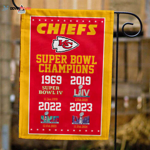 Kansas City Chiefs 4 Time Super Bowl Champions Flag, NFL Flag – House Garden Decor Gift