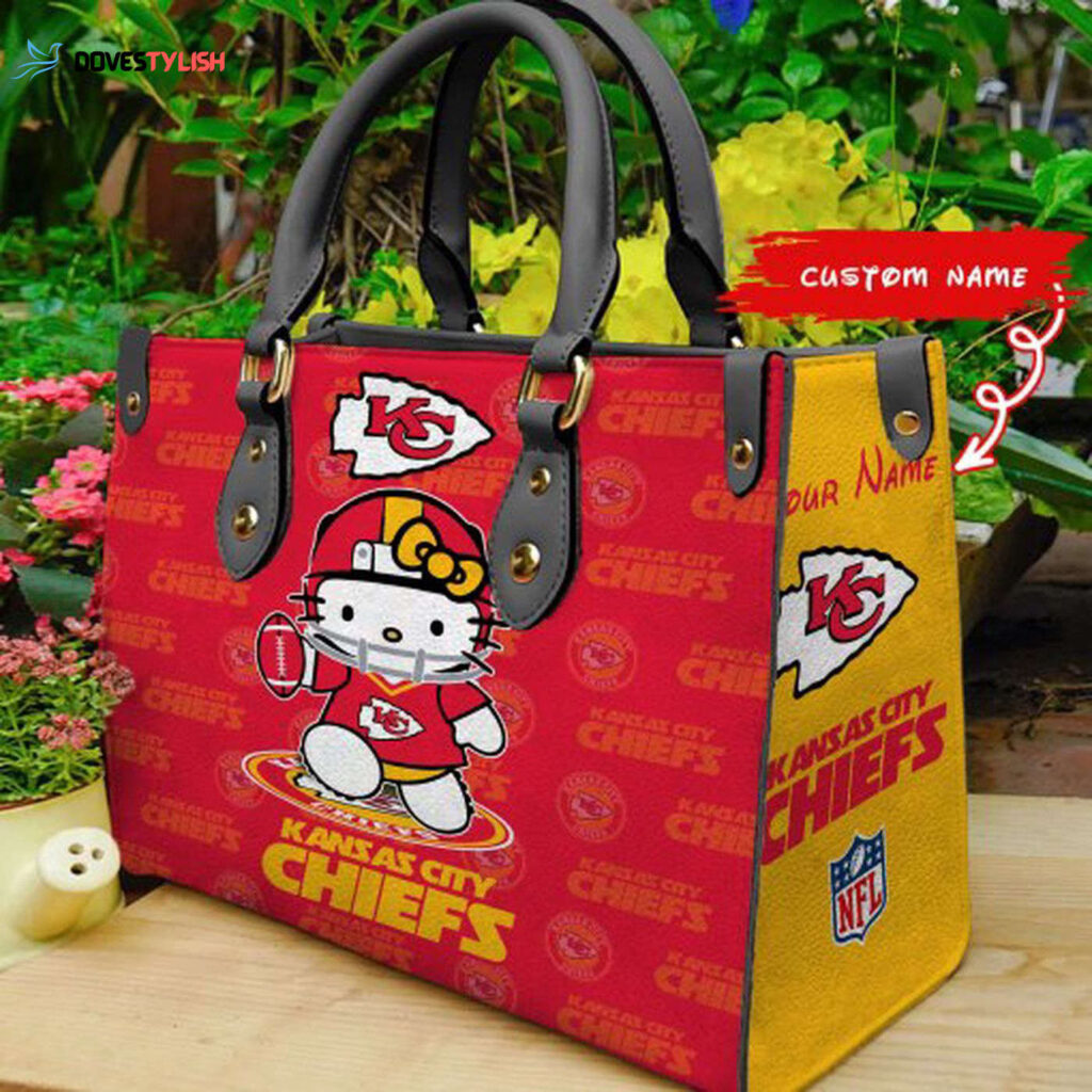 Kansas City Chiefs Kitty Women Custom Name Leather Hand Bag Kansas City Chiefs Kitty Women Custom Name Leather Hand Bag