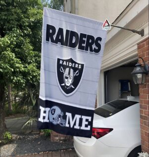 Las Vegas Raiders Football Flag, Raider Rusher Mascot Personalized Football Fan Welcome Flags, Custom Family Name NFL Decor – House Garden Decor Gift