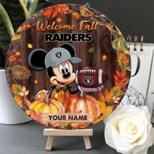 Las Vegas Raiders Mickey Round Wooden Sign – Home Decor Gift