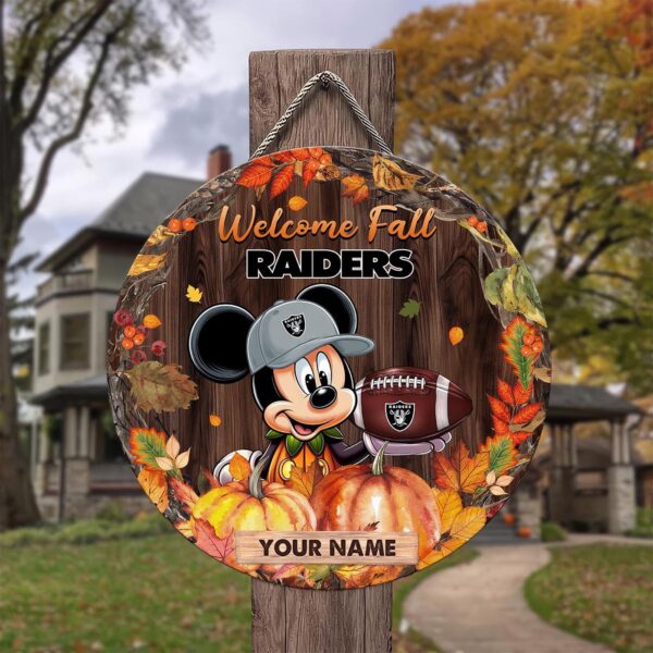 Las Vegas Raiders Mickey Round Wooden Sign – Home Decor Gift