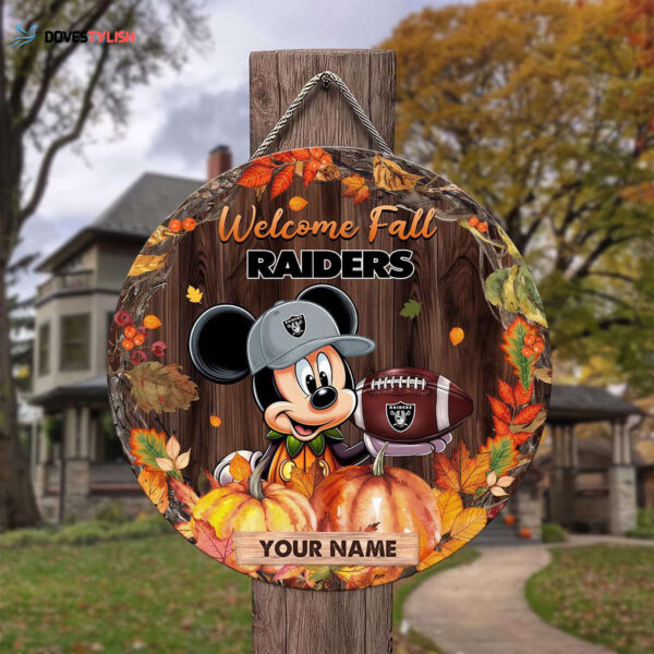 Las Vegas Raiders Mickey Round Wooden Sign – Home Decor Gift