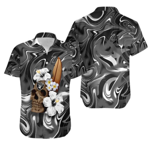 Las Vegas Raiders Skull and Hibiscus Flower Gift For Fan Hawaii
