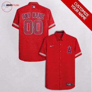 Custom Los Angeles Angels Red Hawaiian Shirt - Personalized MLB Apparel