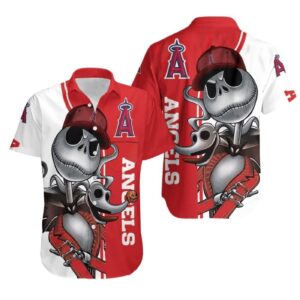 Los Angeles Angels Jack Skellington And Zero Hawaiian Shirt – Official MLB Merchandise