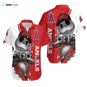 Los Angeles Angels Jack Skellington And Zero Hawaiian Shirt - Official MLB Merchandise