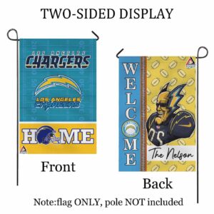 Los Angeles Chargers Football Flag, Boltman Mascot Personalized Football Fan Welcome Flags, Custom Family Name NFL Premium Decor – House Garden Decor Gift