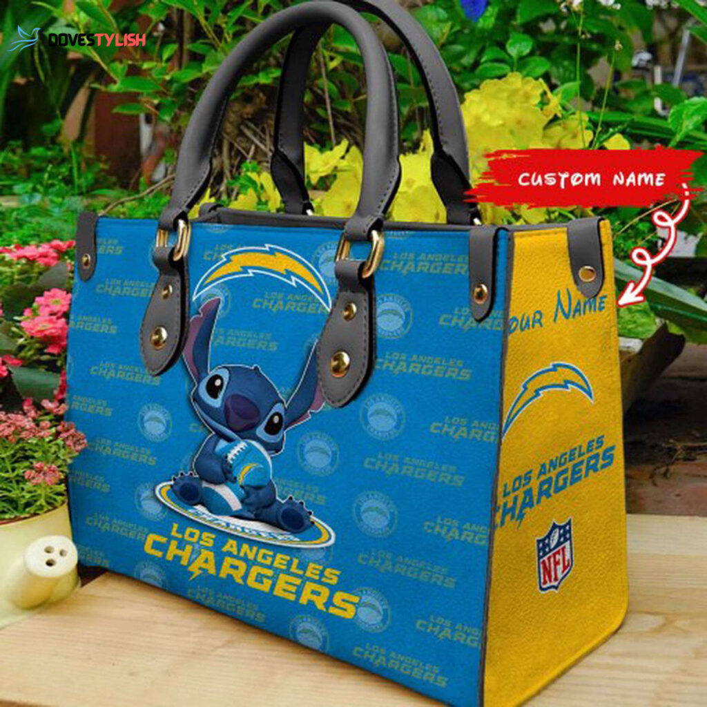 Los Angeles Chargers Stitch Women Custom Name Leather Hand Bag Los Angeles Chargers Stitch Women Custom Name Leather Hand Bag