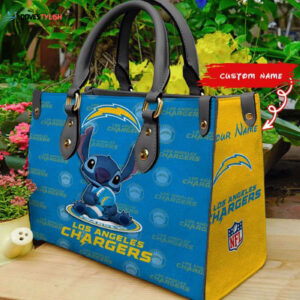 Los Angeles Chargers Stitch Women Custom Name Leather Hand Bag
