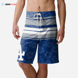 Los Angeles Dodgers Hibiscus Boardwalk Stripe Boardshorts - Stylish Beachwear for Dodgers Fans