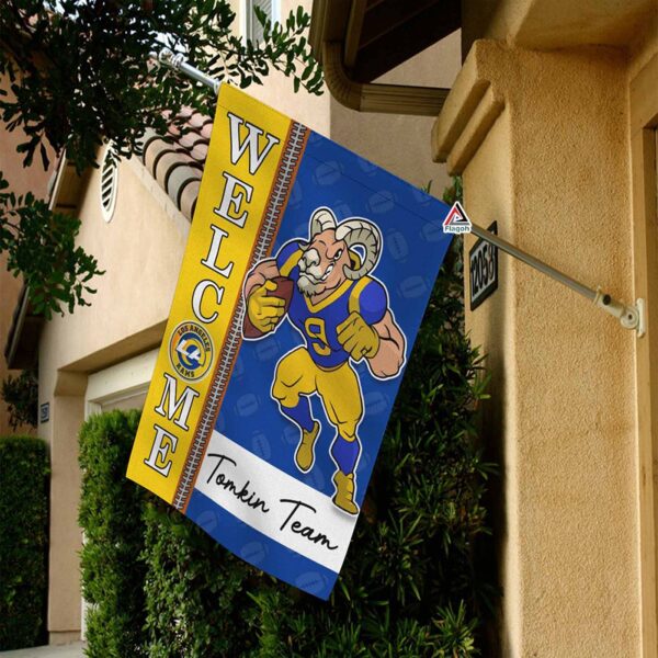 Los Angeles Rams Football Flag, Rampage Mascot Personalized Football Fan Welcome Flags, Custom Family Name NFL Decor – House Garden Decor Gift
