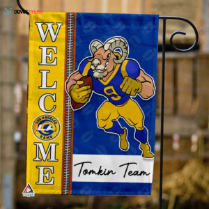Los Angeles Rams Football Flag, Rampage Mascot Personalized Football Fan Welcome Flags, Custom Family Name NFL Decor - House Garden Decor Gift