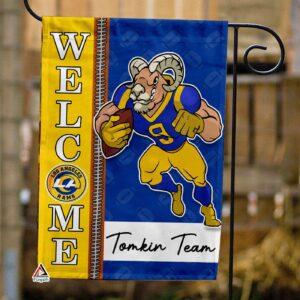 Los Angeles Rams Football Flag, Rampage Mascot Personalized Football Fan Welcome Flags, Custom Family Name NFL Decor - House Garden Decor Gift 3