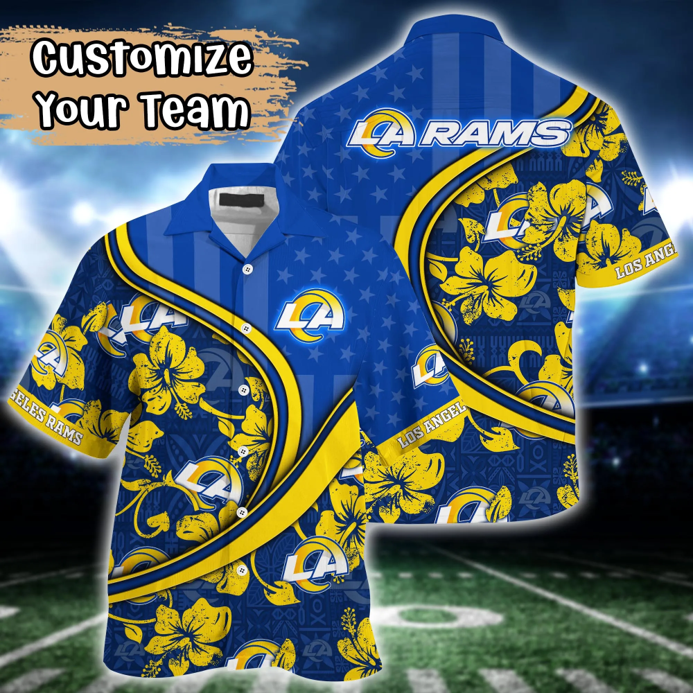 Los Angeles Rams NFL US Flag Flower Hawaii Shirt  For Fans, Custom Summer Football Shirts
