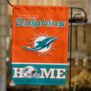 Miami Dolphins Football Flag, T.D. Mascot Personalized Football Fan Welcome Flags, Custom Family Name NFL Decor – House Garden Decor Gift