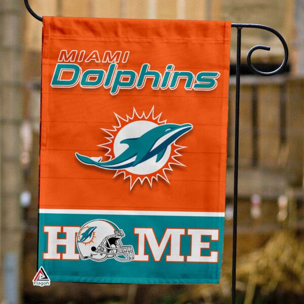 Miami Dolphins Football Flag, T.D. Mascot Personalized Football Fan Welcome Flags, Custom Family Name NFL Decor – House Garden Decor Gift