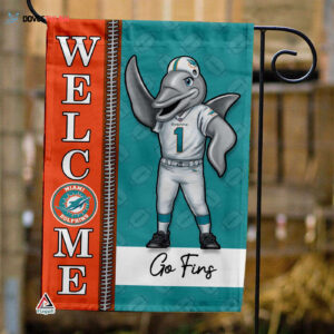 Miami Dolphins Football Flag, T.D. Mascot Personalized Football Fan Welcome Flags, Custom Family Name NFL Decor - House Garden Decor Gift
