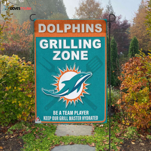 Miami Dolphins Grilling Zone Flag, Dolphins Football Fans BBQ Flag – House Garden Decor Gift