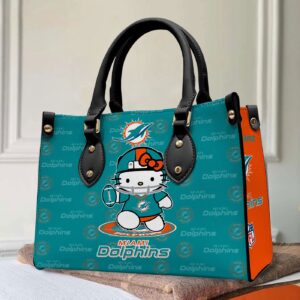 Miami Dolphins Kitty Women Custom Name Leather Hand Bag