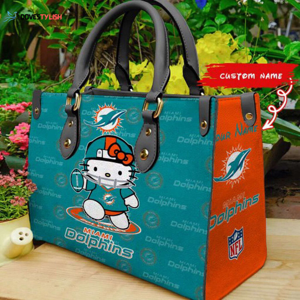 Miami Dolphins Kitty Women Custom Name Leather Hand Bag Miami Dolphins Kitty Women Custom Name Leather Hand Bag