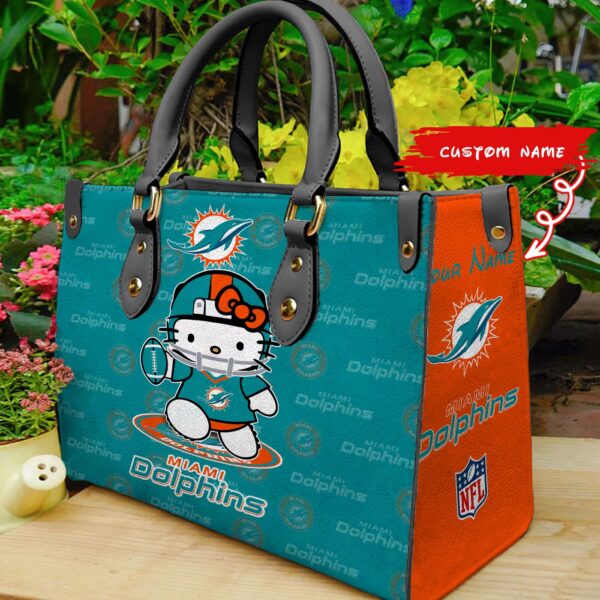 Miami Dolphins Kitty Women Custom Name Leather Hand Bag