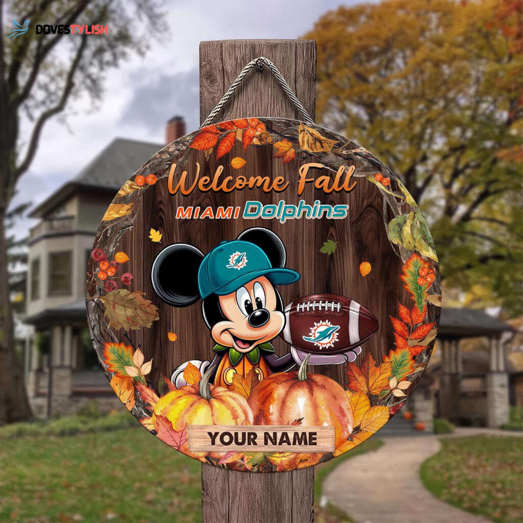 Miami Dolphins Mickey Round Wooden Sign – Home Decor Gift