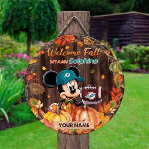 Miami Dolphins Mickey Round Wooden Sign – Home Decor Gift