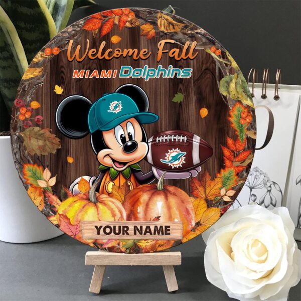 Miami Dolphins Mickey Round Wooden Sign – Home Decor Gift