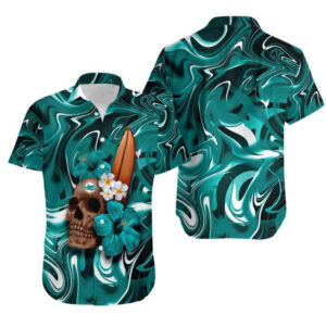 Miami Dolphins Skull and Hibiscus Flower Gift For Fan Hawaii Shirt