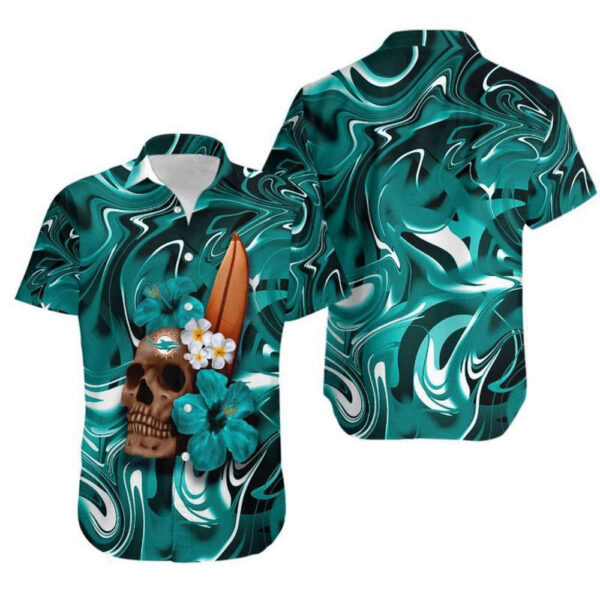 Miami Dolphins Skull and Hibiscus Flower Gift For Fan Hawaii Shirt