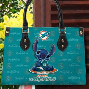 Miami Dolphins Stitch Women Custom Name Leather Hand Bag
