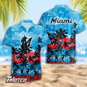 Men s Miami Marlins Hawaiian Shirt – 3D Button Down Gift for Dad Father Trending Summer Style