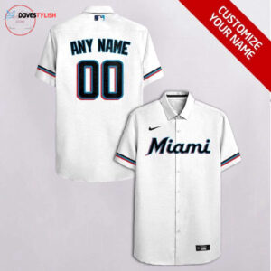 Custom Miami Marlins White Hawaiian Shirt - Personalized MLB Apparel