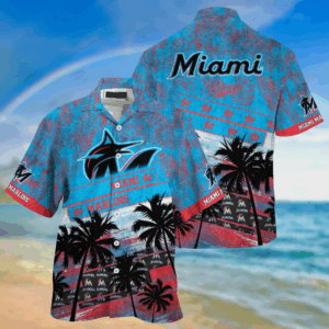 Miami Marlins MLB Palm Tree Pattern Hawaii Shirt For Sports Fans, Unisex Sport Hawaii Shirt