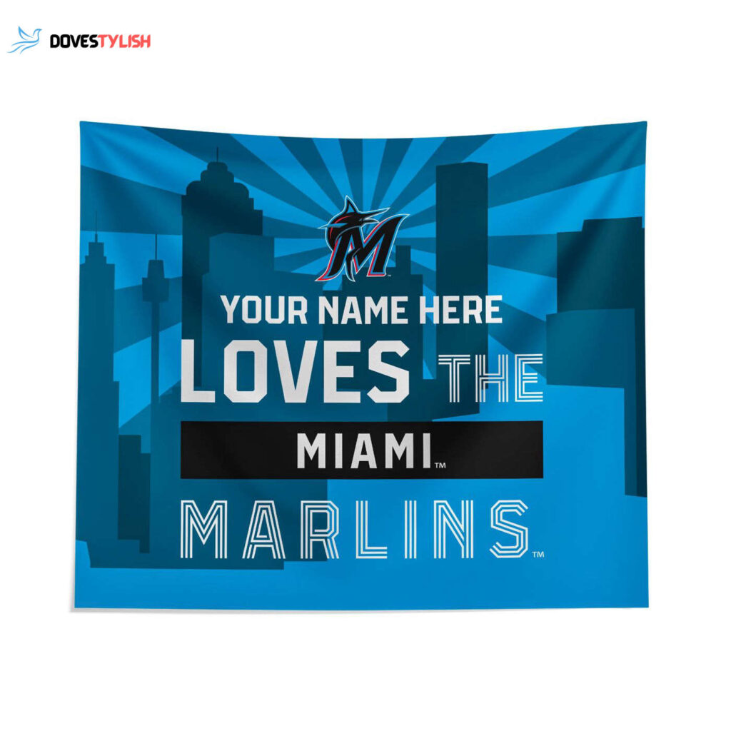 Custom Miami Marlins Skyline Tapestry – Personalized Wall Art Decor