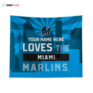 Custom Miami Marlins Skyline Tapestry - Personalized Wall Art Decor