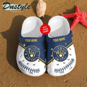 Milwaukee Brewers Custom Name Pattern Clogs Shoes Classic Clogs Shoes In Blue & White