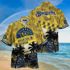 Milwaukee Brewers MLB Palm Tree Pattern Hawaii Shirt For Sports Fans, Unisex Sport Hawaii Shirt