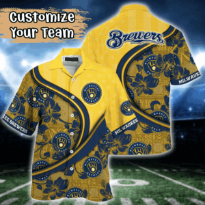 Milwaukee Brewers MLB US Flag Flower Hawaii Shirt  For Fans, Custom Summer Football Shirts