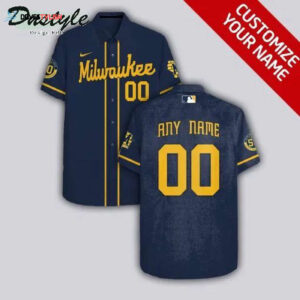Custom Milwaukee Brewers Dark Blue Hawaiian Shirt - Personalized MLB Fan Apparel