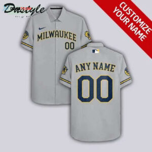 Custom Milwaukee Brewers Grey Hawaiian Shirt - Personalized Fan Gear