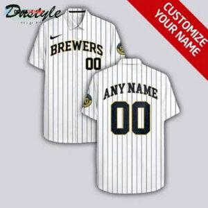 Custom Milwaukee Brewers White Striped Hawaiian Shirt - Personalized Fan Apparel
