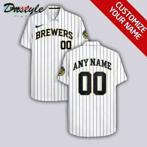 Custom Milwaukee Brewers White Striped Hawaiian Shirt – Personalized Fan Apparel