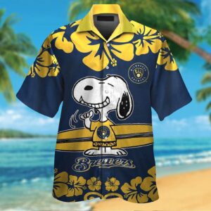 Milwaukee Brewers Snoopy Tropical Aloha Hawaiian Shirt Set for Men Women Kids
