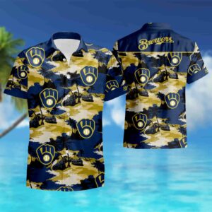 Milwaukee Brewers Men s Tommy Bahama Hawaiian Shirt – Summer Beach Wear Short Sleeve Button Up