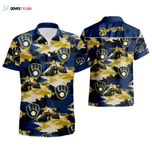 Milwaukee Brewers Men s Tommy Bahama Hawaiian Shirt - Summer Beach Wear Short Sleeve Button Up