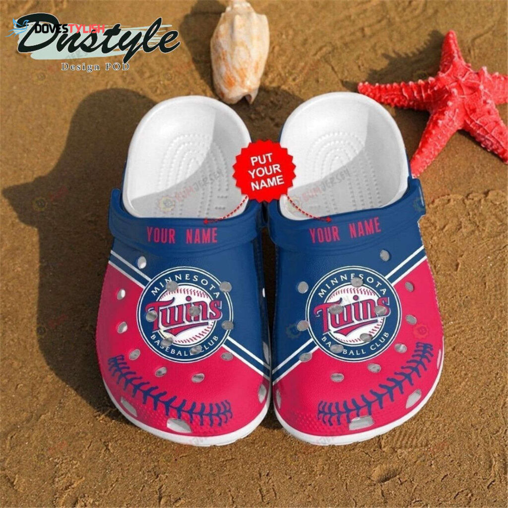 Minnesota Twins Custom Name Pattern Clogs Shoes Classic Clogs Shoes In Blue & Red Minnesota Twins Custom Name Pattern Clogs Shoes Classic Clogs Shoes In Blue & Red
