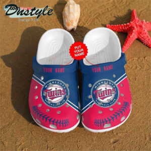 Minnesota Twins Custom Name Pattern Clogs Shoes Classic Clogs Shoes In Blue & Red