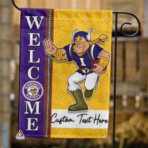 Minnesota Vikings Football Flag, Viktor the Viking Mascot Personalized Football Fan Welcome Flags, Custom Family Name NFL Decor – House Garden Decor Gift