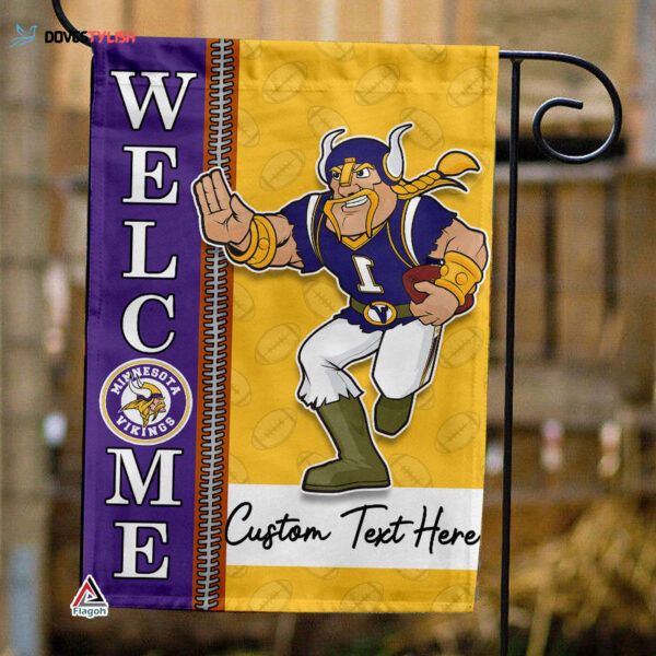 Minnesota Vikings Football Flag, Viktor the Viking Mascot Personalized Football Fan Welcome Flags, Custom Family Name NFL Decor – House Garden Decor Gift